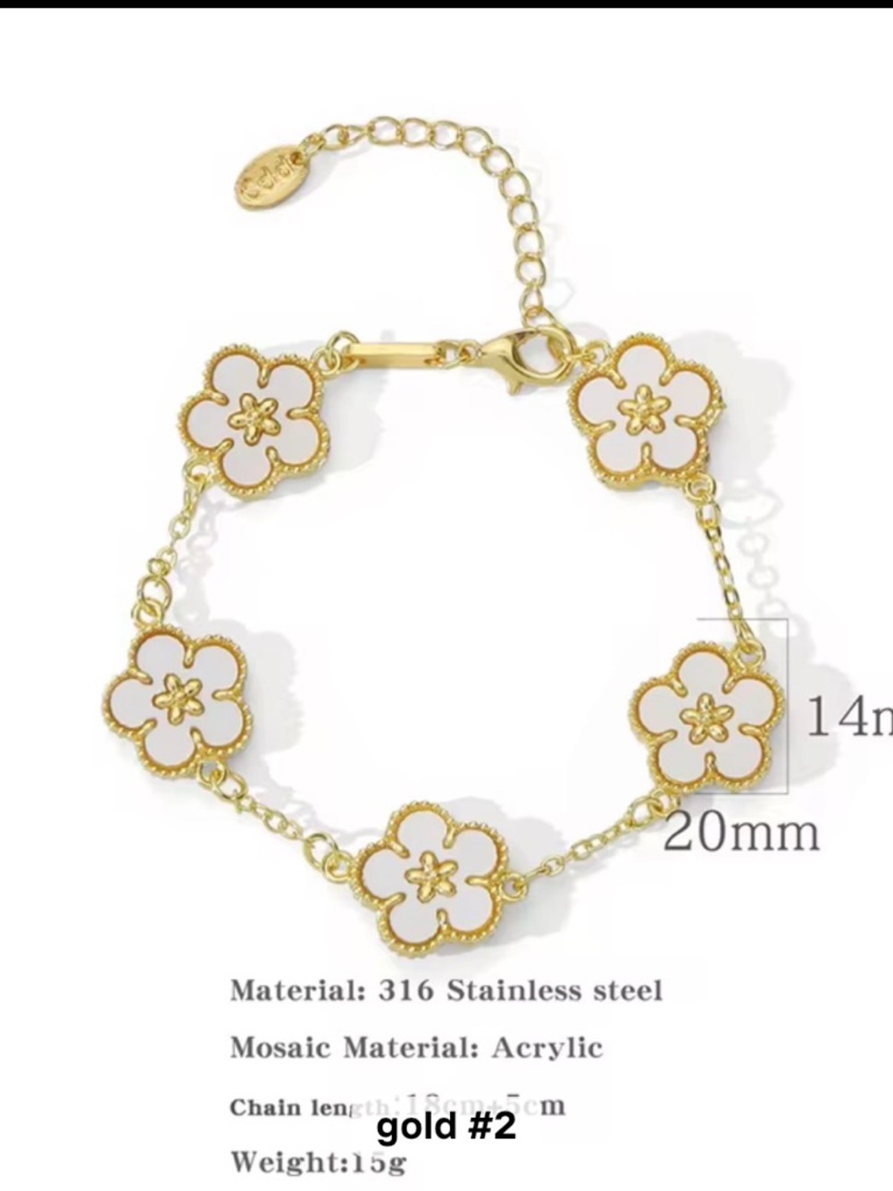 Gold Floral Link Bracelet with White Enamel Accents